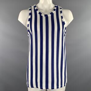 CLOT APPAREL Size L White Blue Stripe Cotton See Through Tank Top